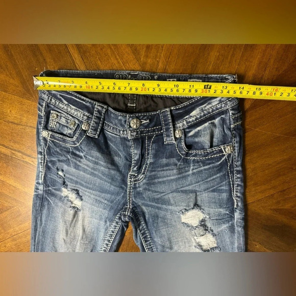 Miss Me Signature Straight Stretch Cuffed Jean Low Rise Size 25 Bling Pockets - Picture 7 of 10